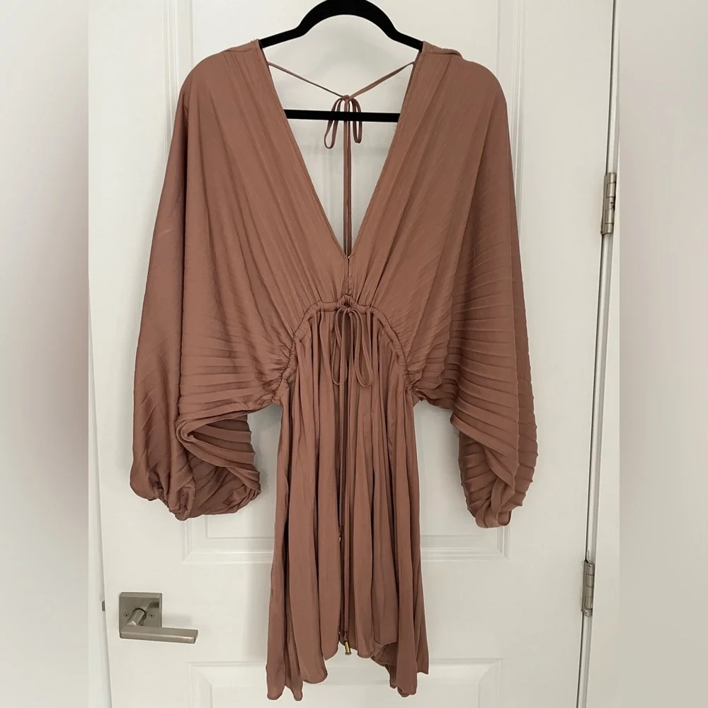 Free People Arzel Mini Dress Long Sleeve Cinnamon Size Small Pleated Boho.    11 - Picture 13 of 16